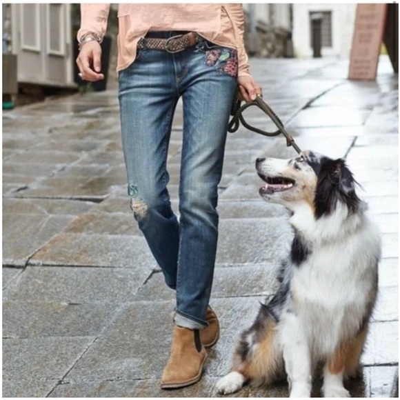 Driftwood Classic Fit Bluebird Of Happiness Embroidered Straight Leg Jeans 27 - Picture 1 of 16